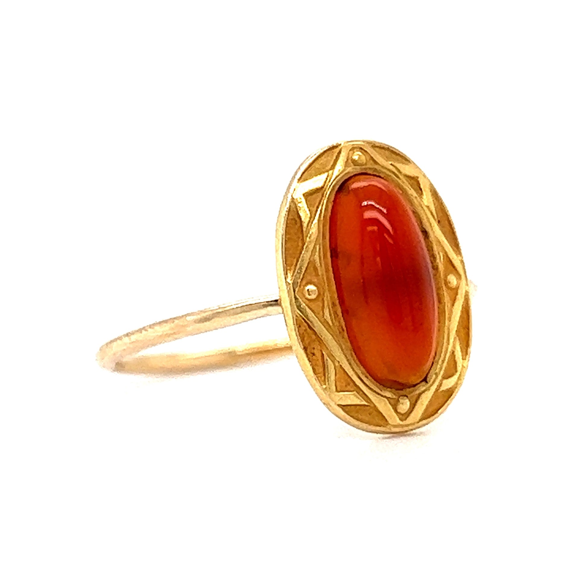 Victorian Ornate Carnelian Ring in 10k Yellow Gold