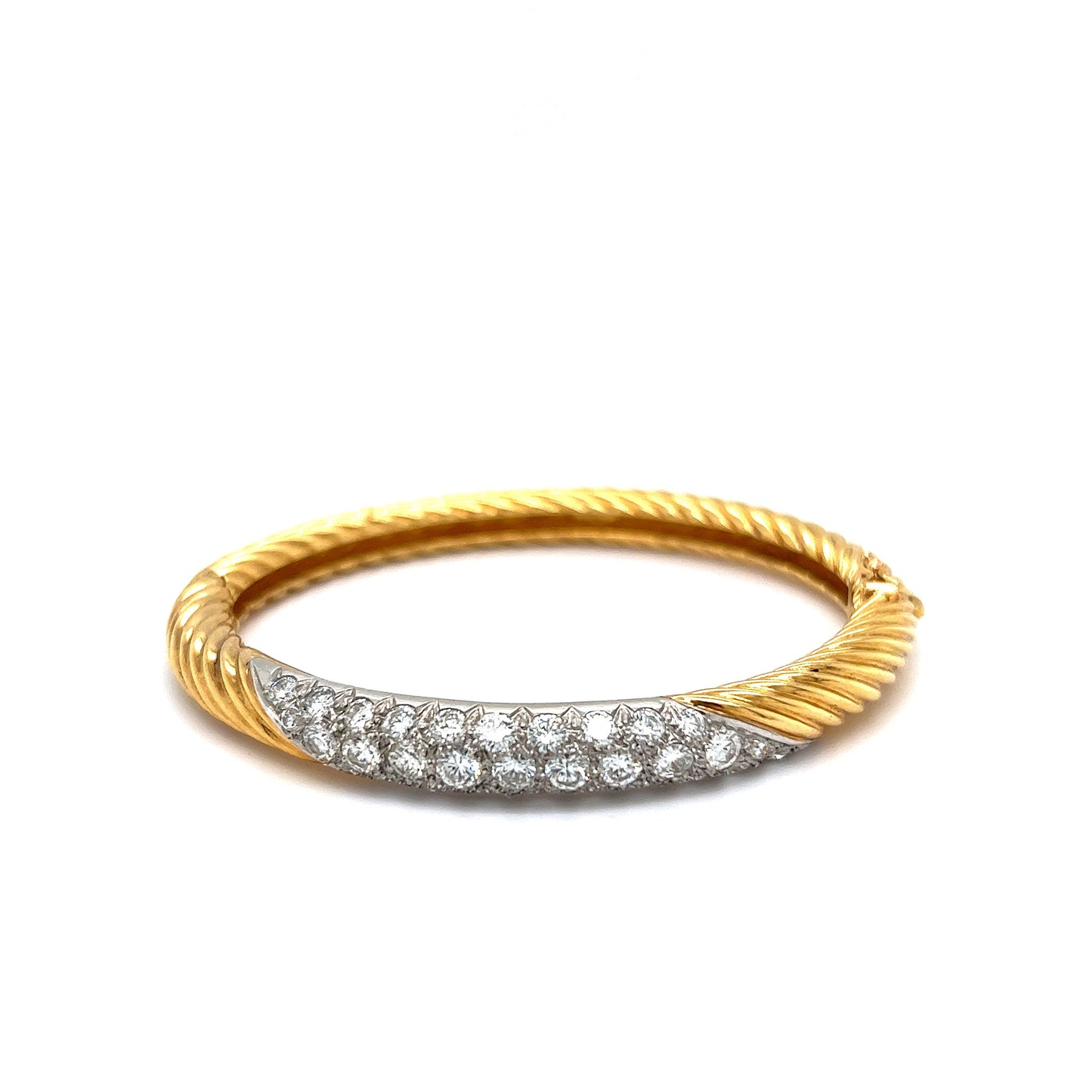 Textured Pave Diamond Bangle Bracelet in 18k Yellow Gold