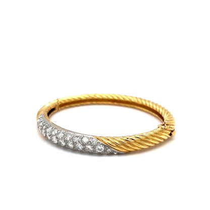 Textured Pave Diamond Bangle Bracelet in 18k Yellow Gold