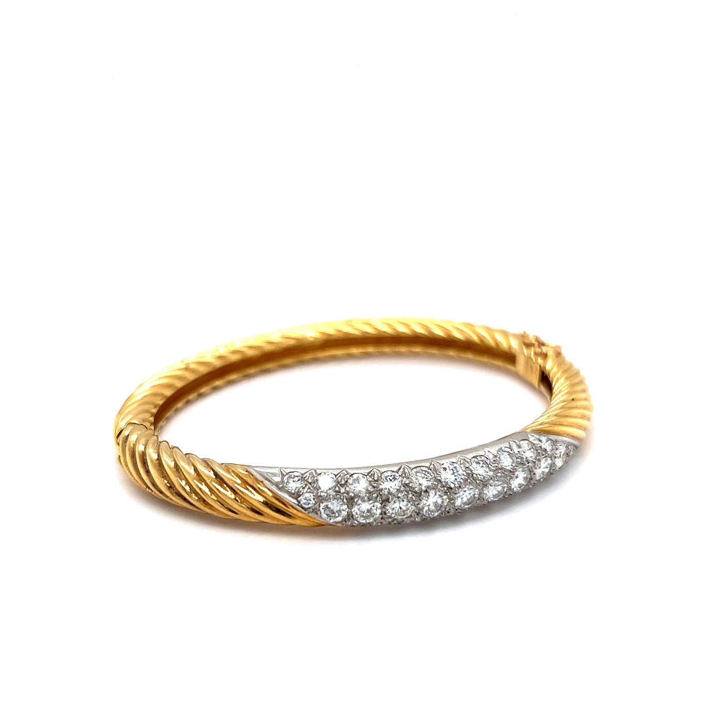 Textured Pave Diamond Bangle Bracelet in 18k Yellow Gold