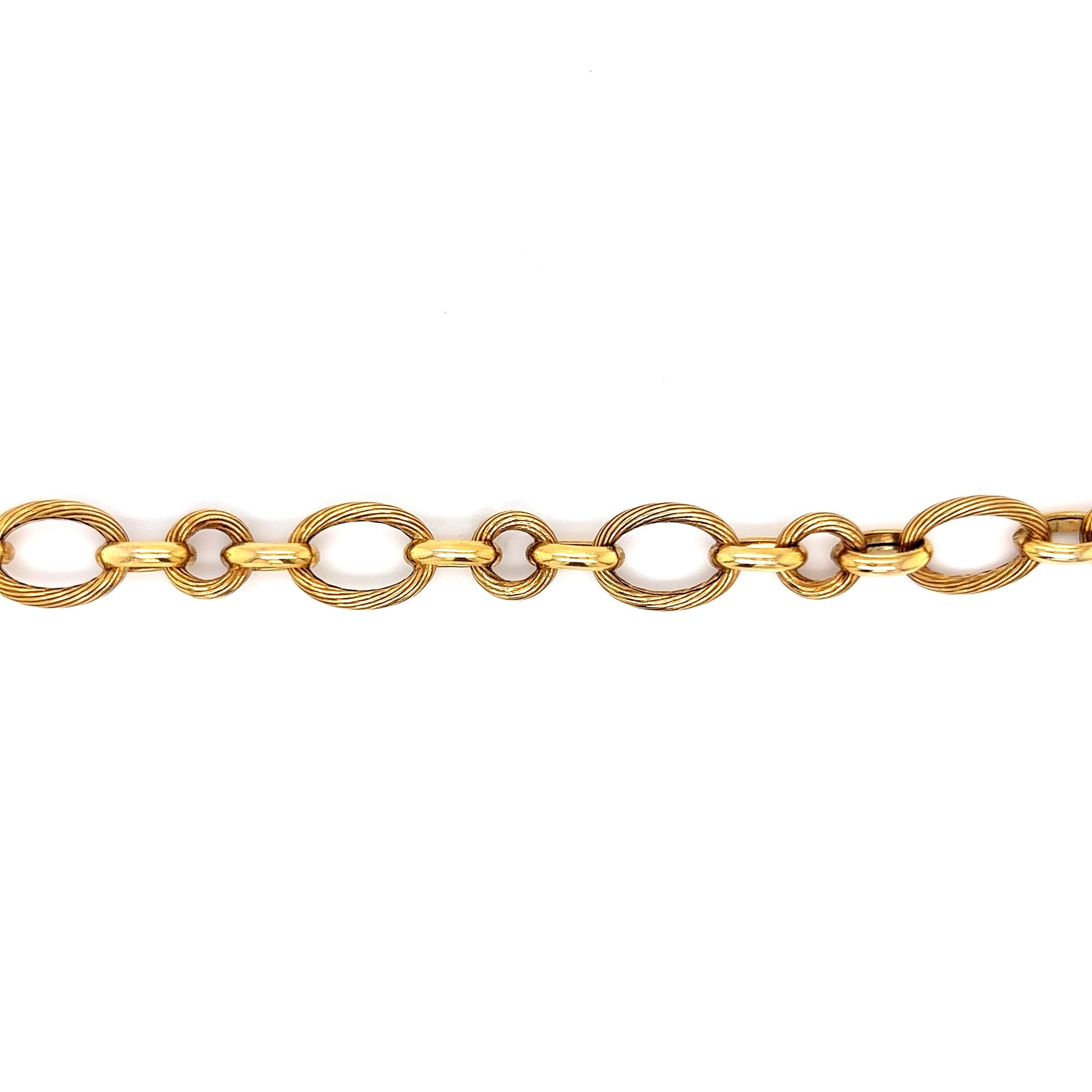 Textured Oval & Round Link Bracelet in 14k Yellow Gold