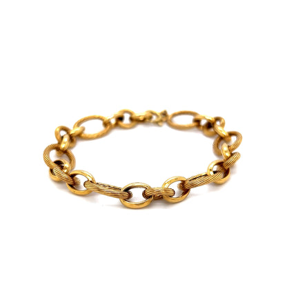 Textured Oval & Round Link Bracelet in 14k Yellow Gold