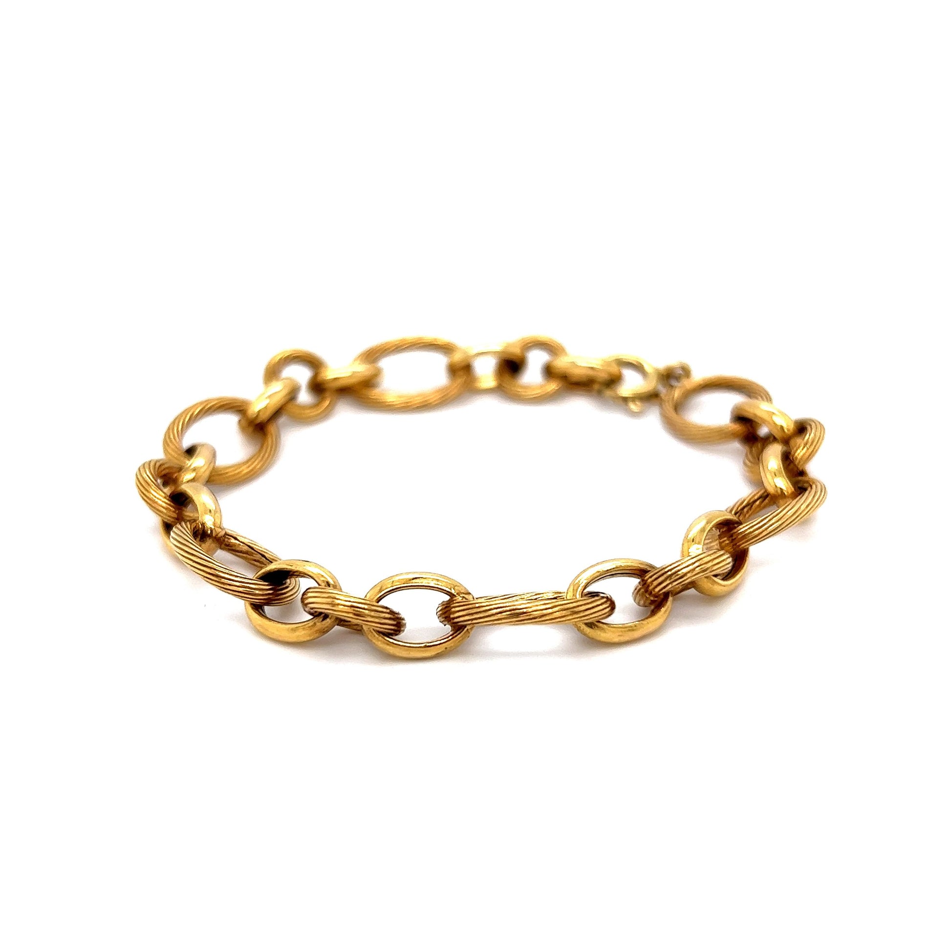 Textured Oval & Round Link Bracelet in 14k Yellow Gold
