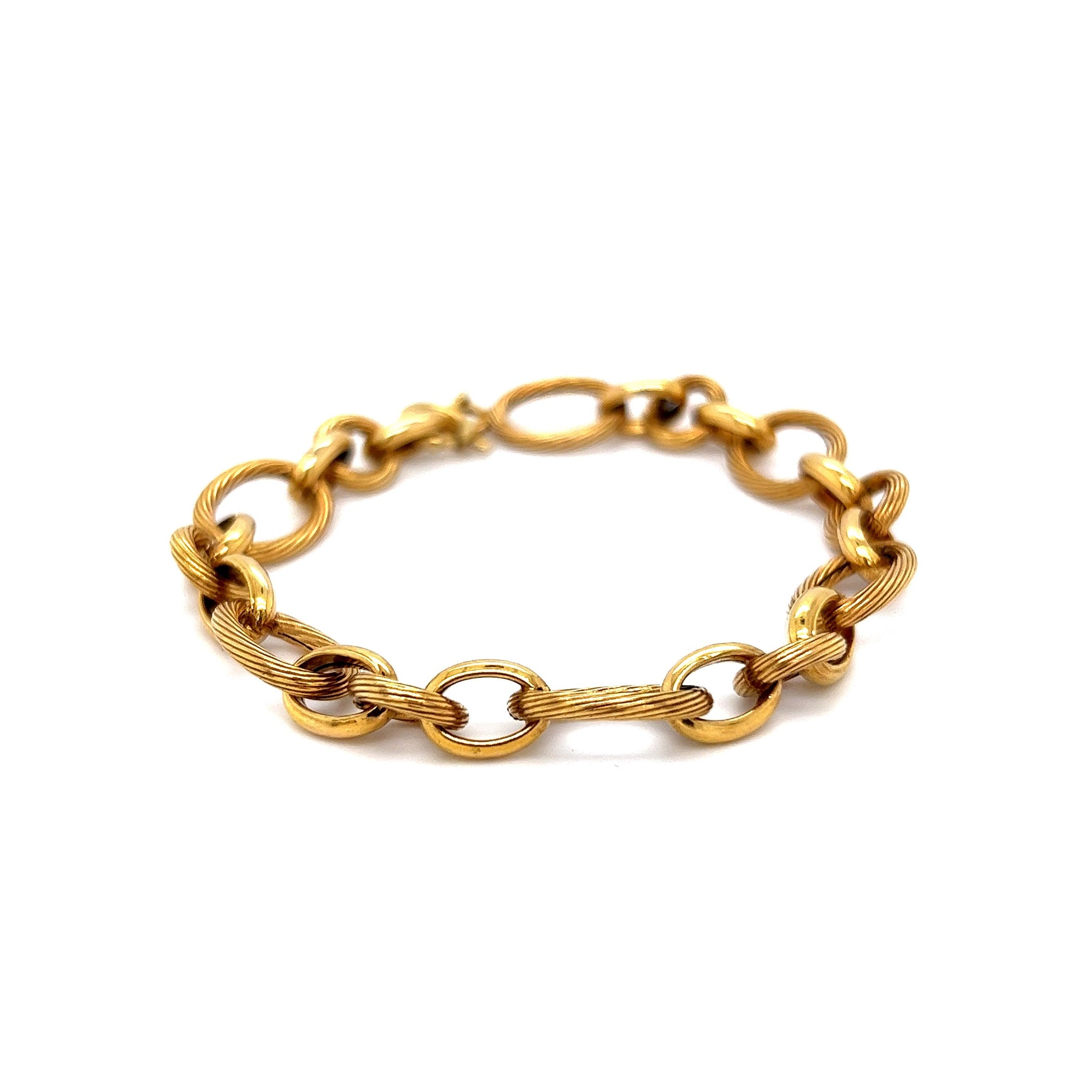 Textured Oval & Round Link Bracelet in 14k Yellow Gold