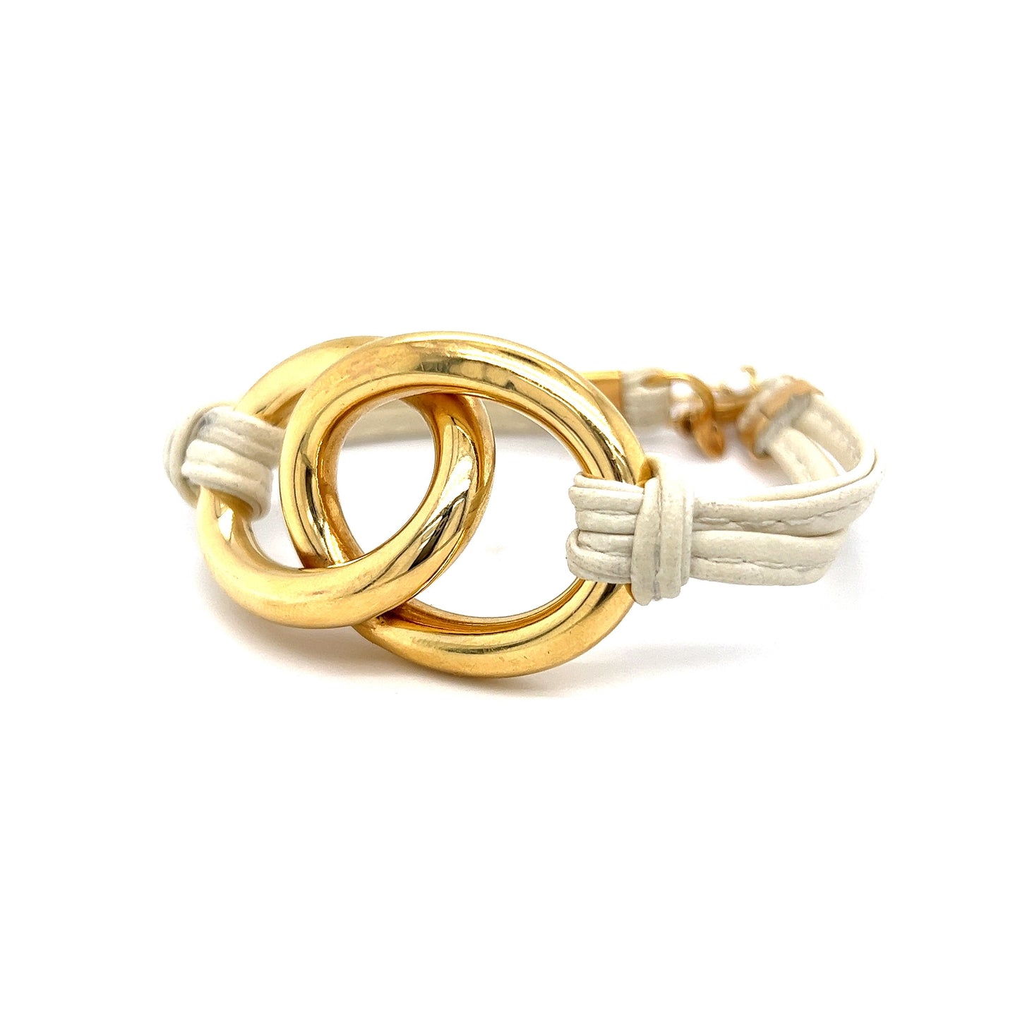 Love Knot White Leather Bracelet in 18k Yellow Gold