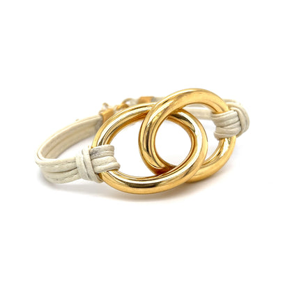 Love Knot White Leather Bracelet in 18k Yellow Gold