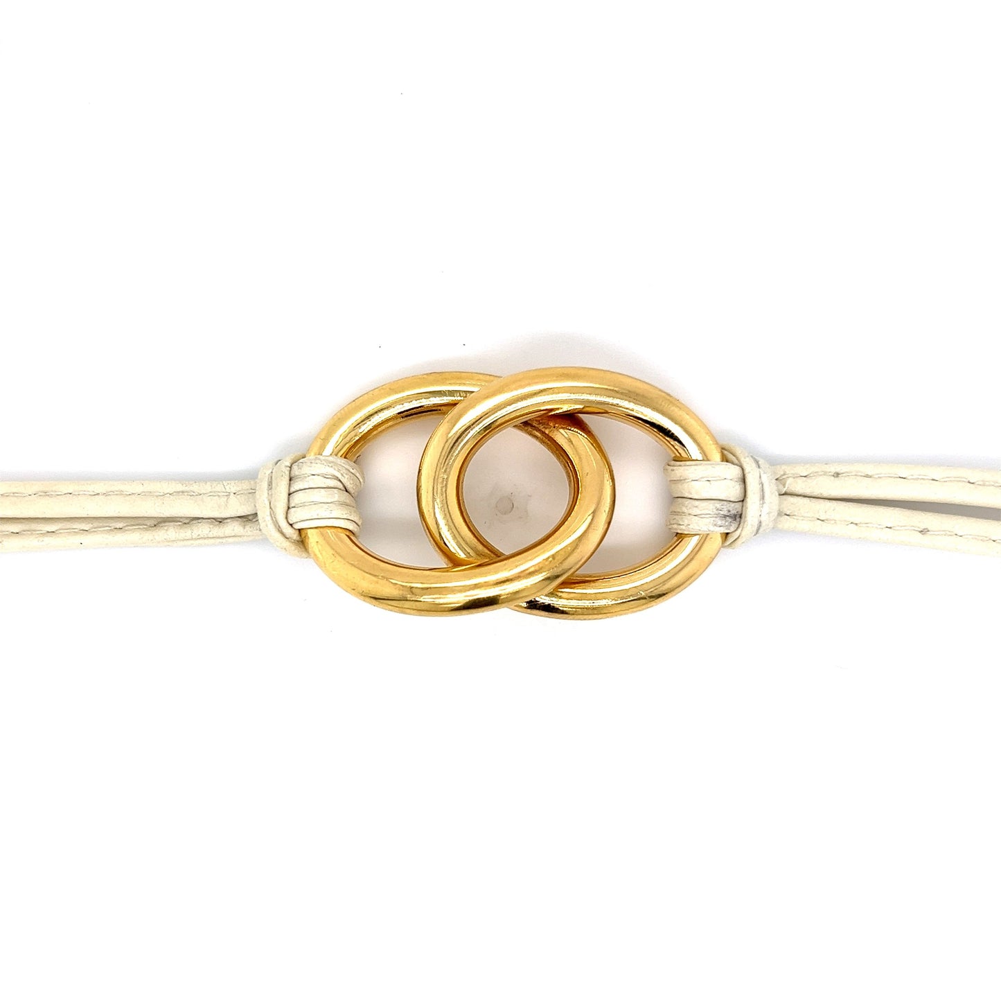 Love Knot White Leather Bracelet in 18k Yellow Gold