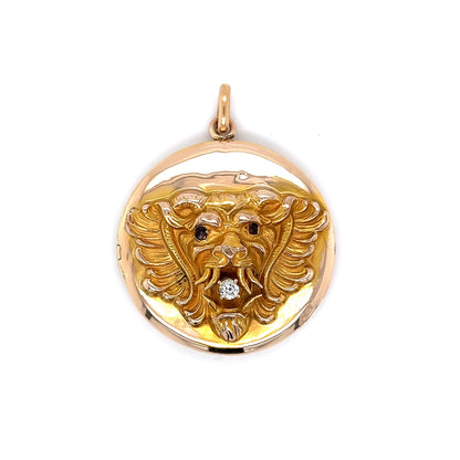 Victorian Lion Head Applique Locket in 10k & 14k Yellow Gold