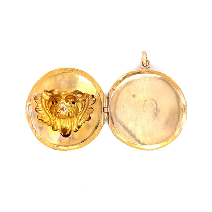 Victorian Lion Head Applique Locket in 10k & 14k Yellow Gold