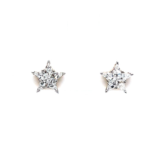 Star Shaped Diamond Stud Earrings in 14k Yellow Gold