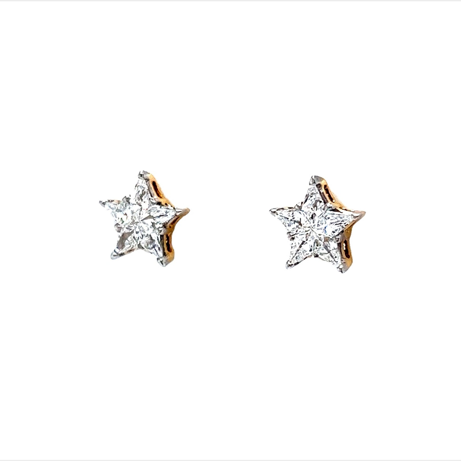 Star Shaped Diamond Stud Earrings in 14k Yellow Gold