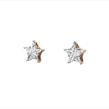 Star Shaped Diamond Stud Earrings in 14k Yellow Gold