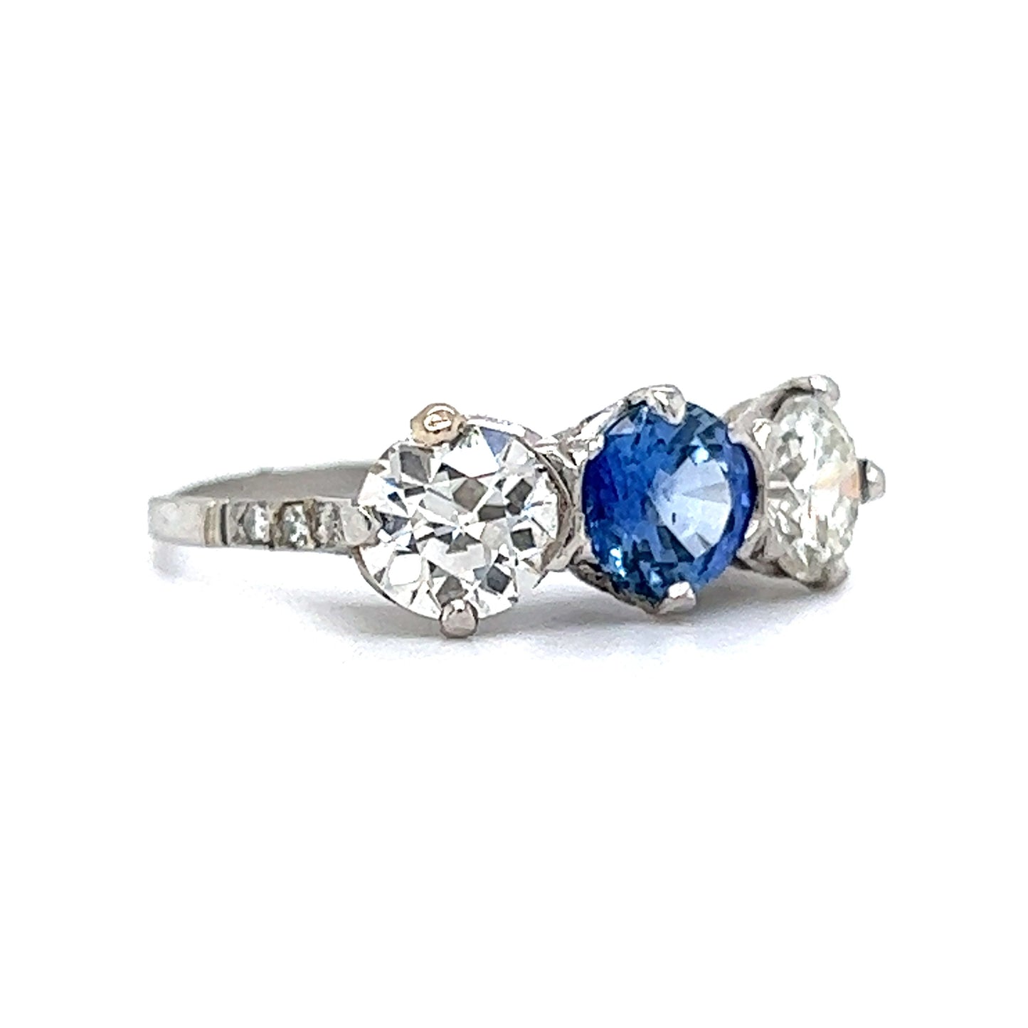 Vintage Art Deco Three Stone Sapphire & Diamond Engagement Ring in Platinum