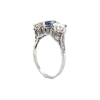 Vintage Art Deco Three Stone Sapphire & Diamond Engagement Ring in Platinum