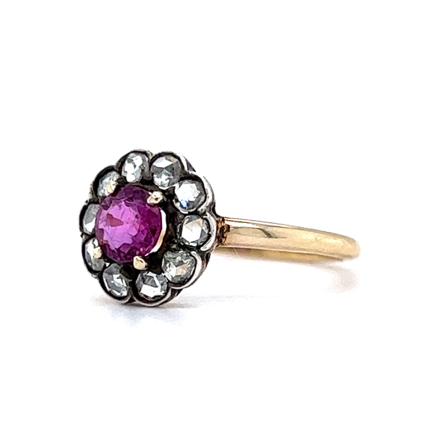 Victorian .55 Pink Sapphire & Diamond Engagement Ring in 14k & Silver