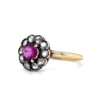Victorian .55 Pink Sapphire & Diamond Engagement Ring in 14k & Silver