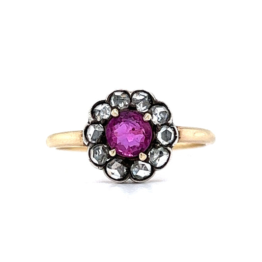 Victorian .55 Pink Sapphire & Diamond Engagement Ring in 14k & Silver