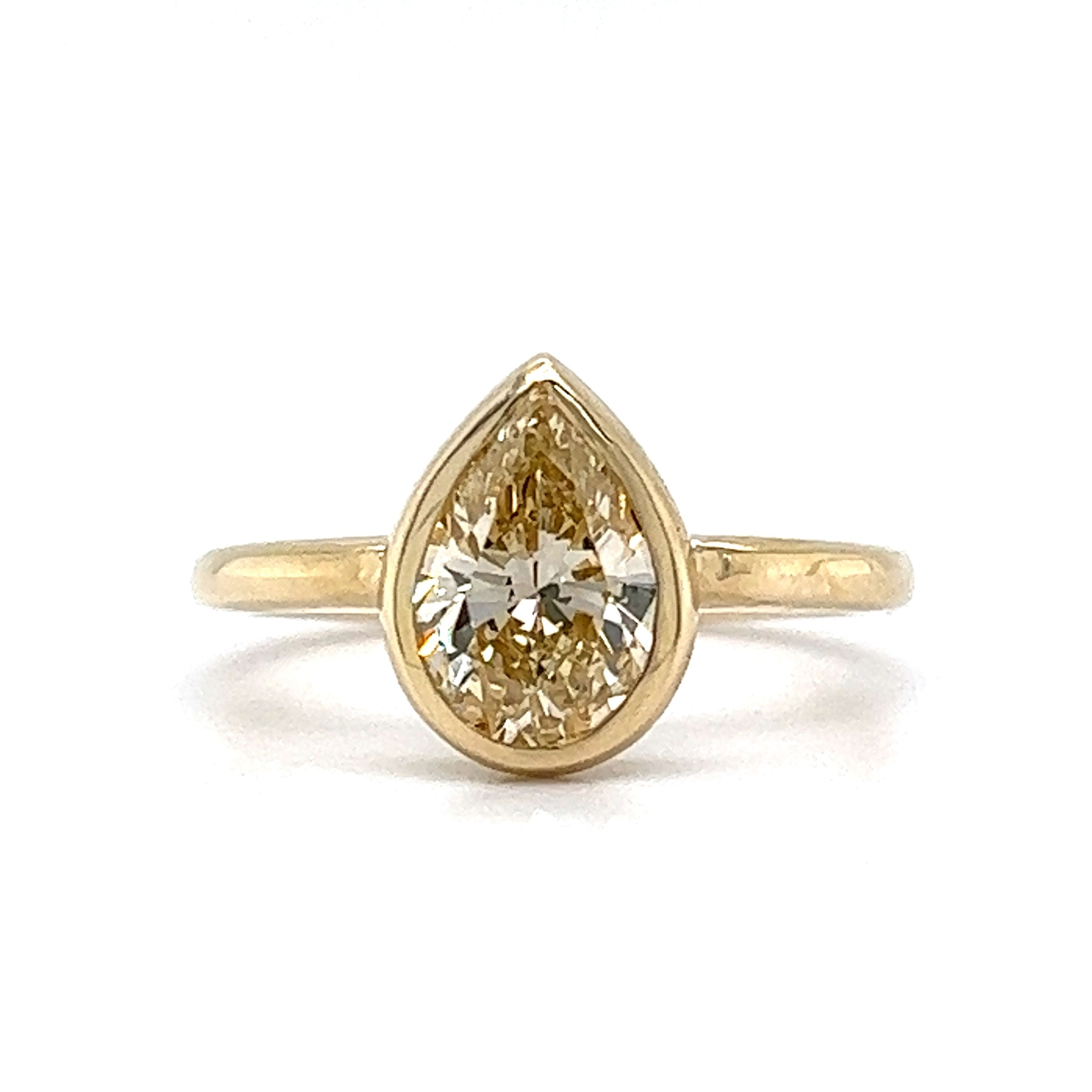 1.51 Light Yellow Pear Cut Diamond Engagement Ring in 14k Yellow Gold - Filigree  Jewelers