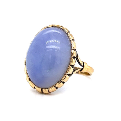 Mid-Century Lavender Jade Cocktail Ring in 14k Yellow Gold