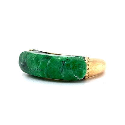 Mid-Century Jade Saddle Ring in 18k Yellow Gold