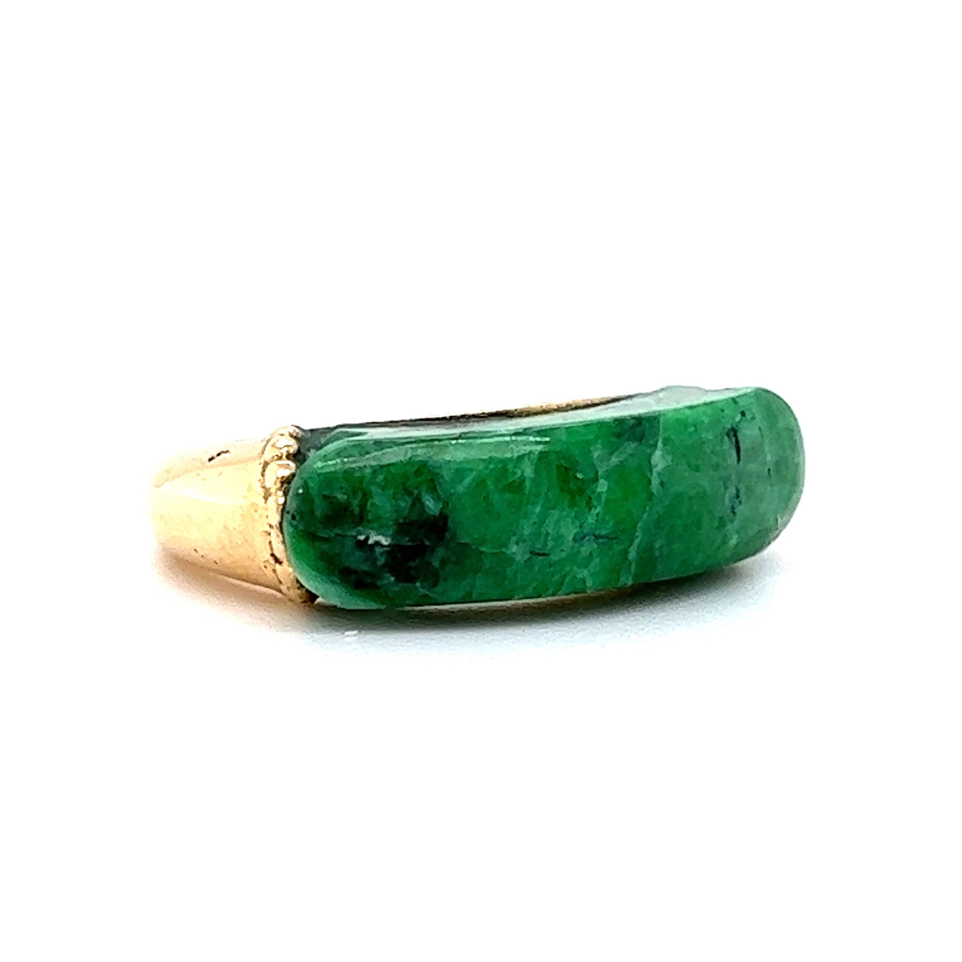 Mid-Century Jade Saddle Ring in 18k Yellow Gold