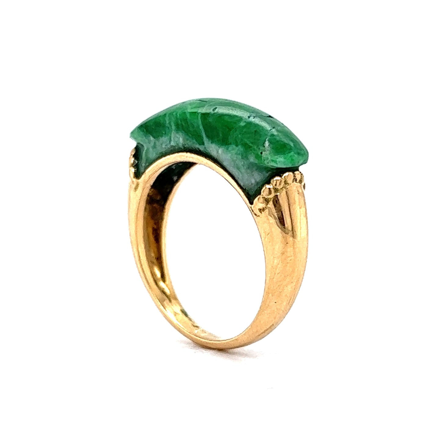 Mid-Century Jade Saddle Ring in 18k Yellow Gold