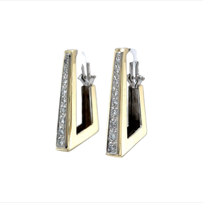 Triangular Two-Tone Diamond Hoop Earrings in 14k