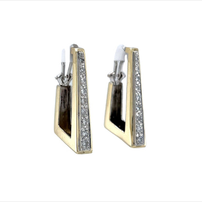Triangular Two-Tone Diamond Hoop Earrings in 14k