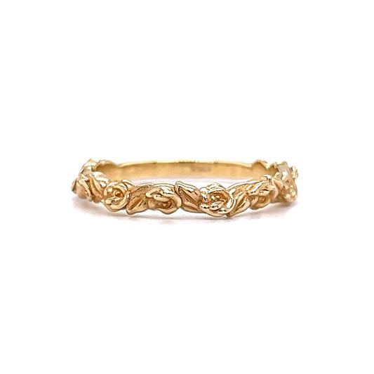Rose Textured Wedding Band in 14k Yellow Gold