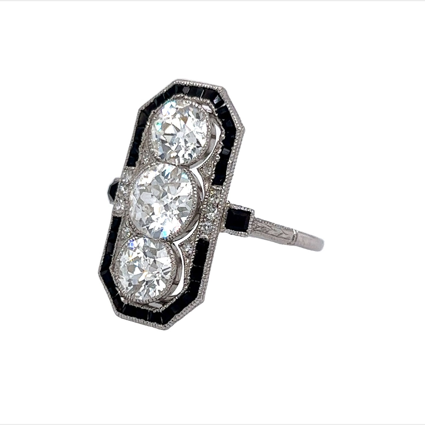 Vintage Diamond & Onyx Cocktail Ring in Platinum