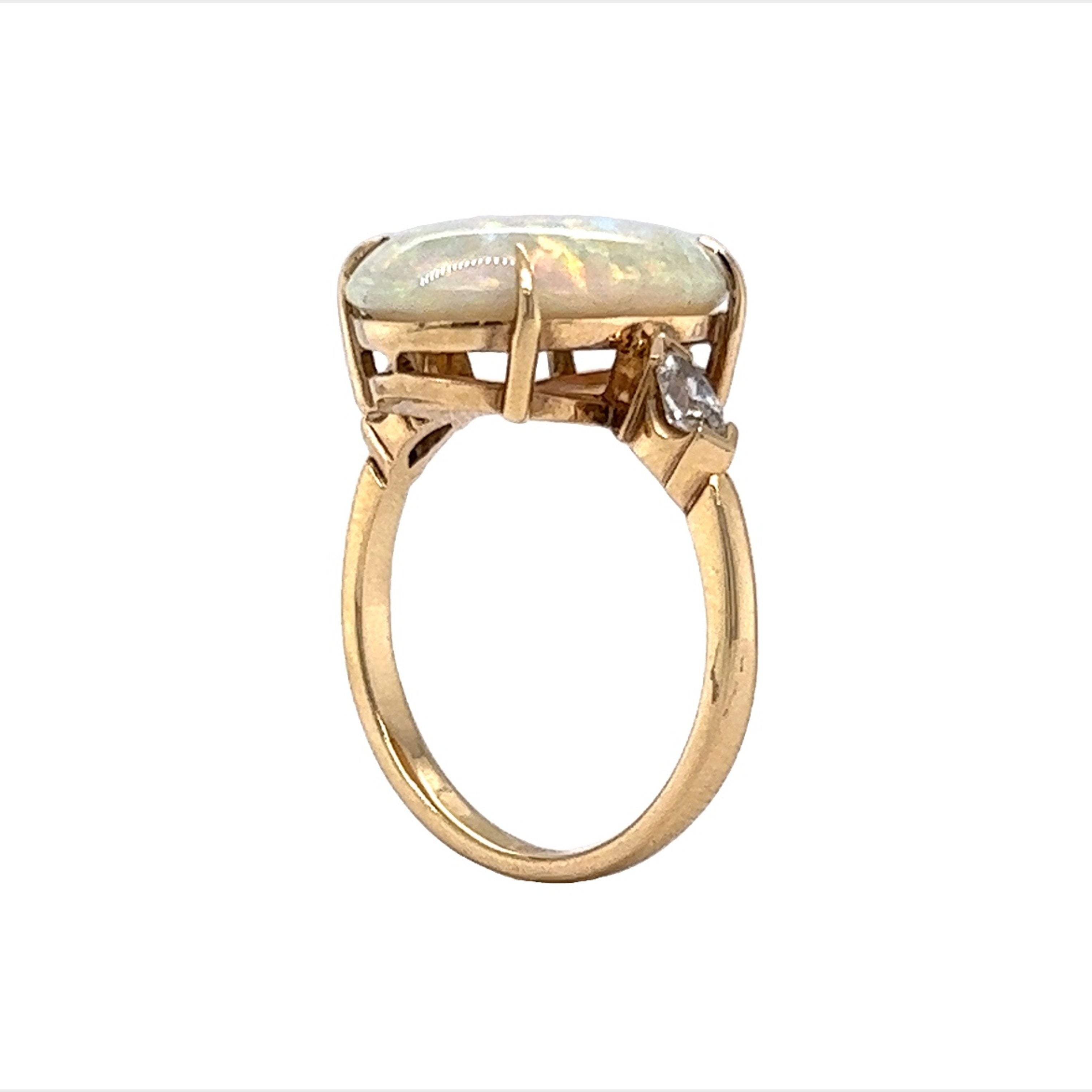 Opal Cocktail Ring w/ Marquise Diamonds in Yellow Gold Filigree Jewelers