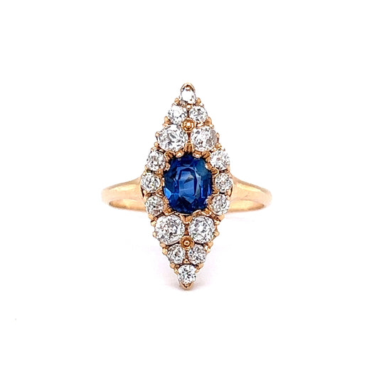 Vintage Victorian Navette Ring with Diamond & Sapphire