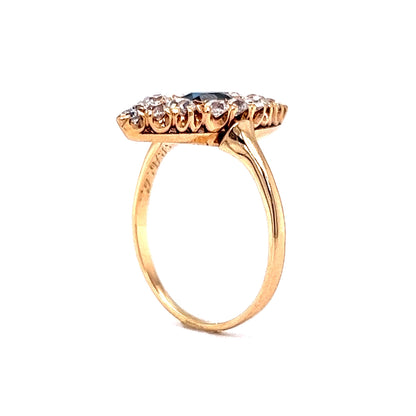 Vintage Victorian Navette Ring with Diamond & Sapphire