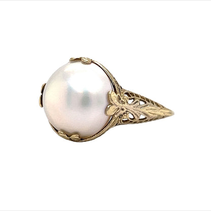 Vintage Inspired Mabe Pearl Ring in 14k Yellow Gold