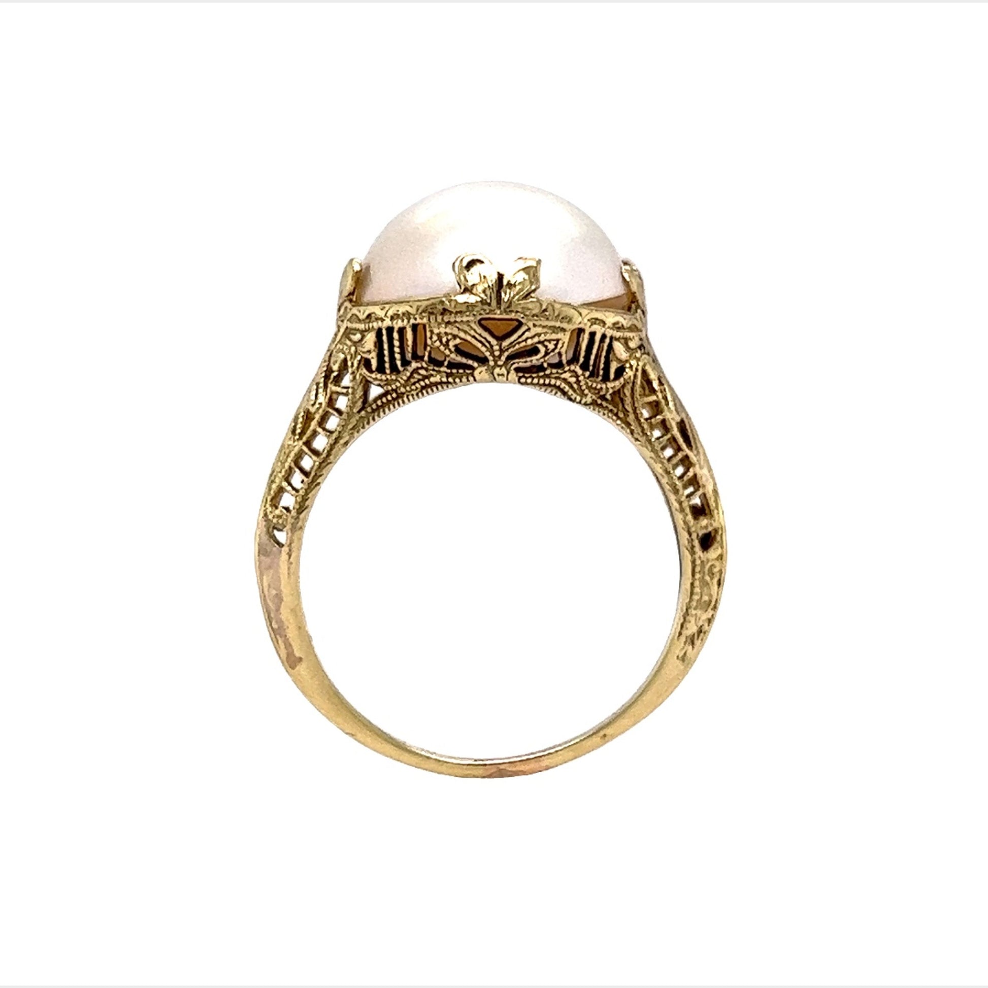 Vintage Inspired Mabe Pearl Ring in 14k Yellow Gold