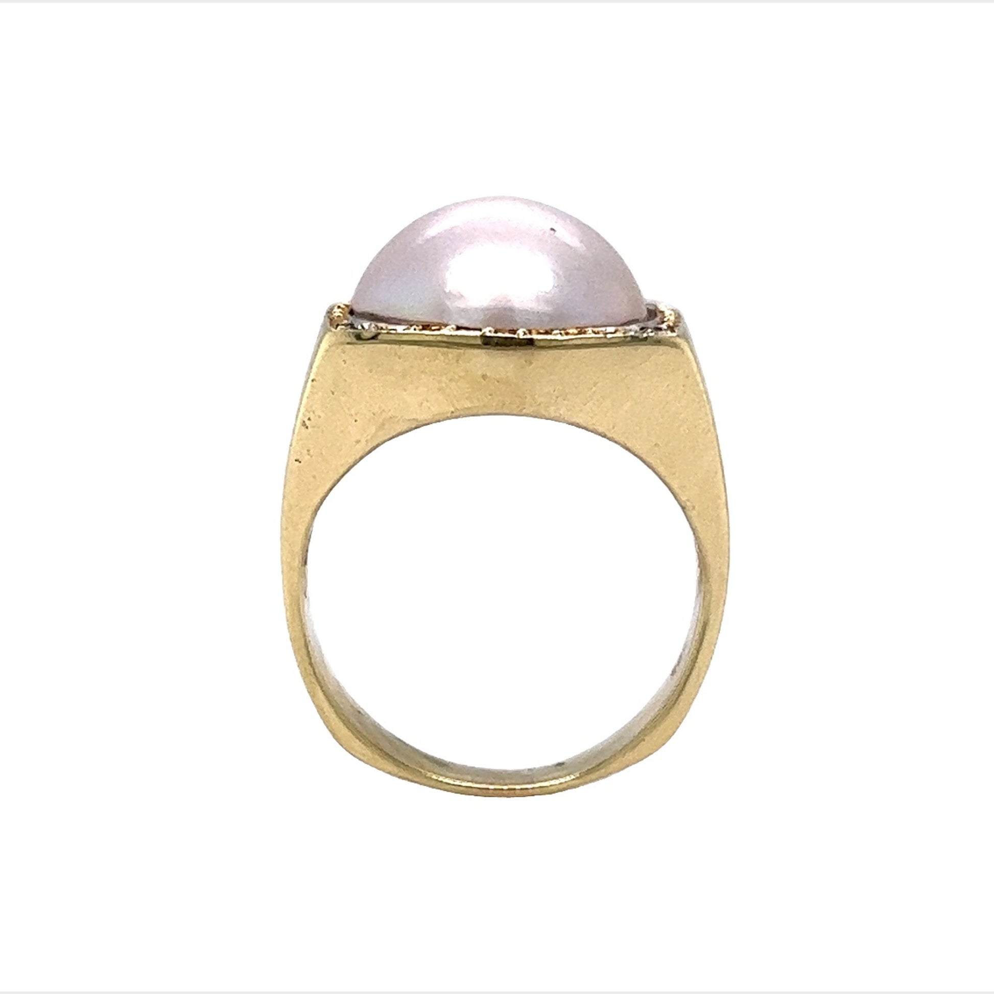 Pearl w/ Round Brilliant Diamond Cocktail Ring Yellow Gold