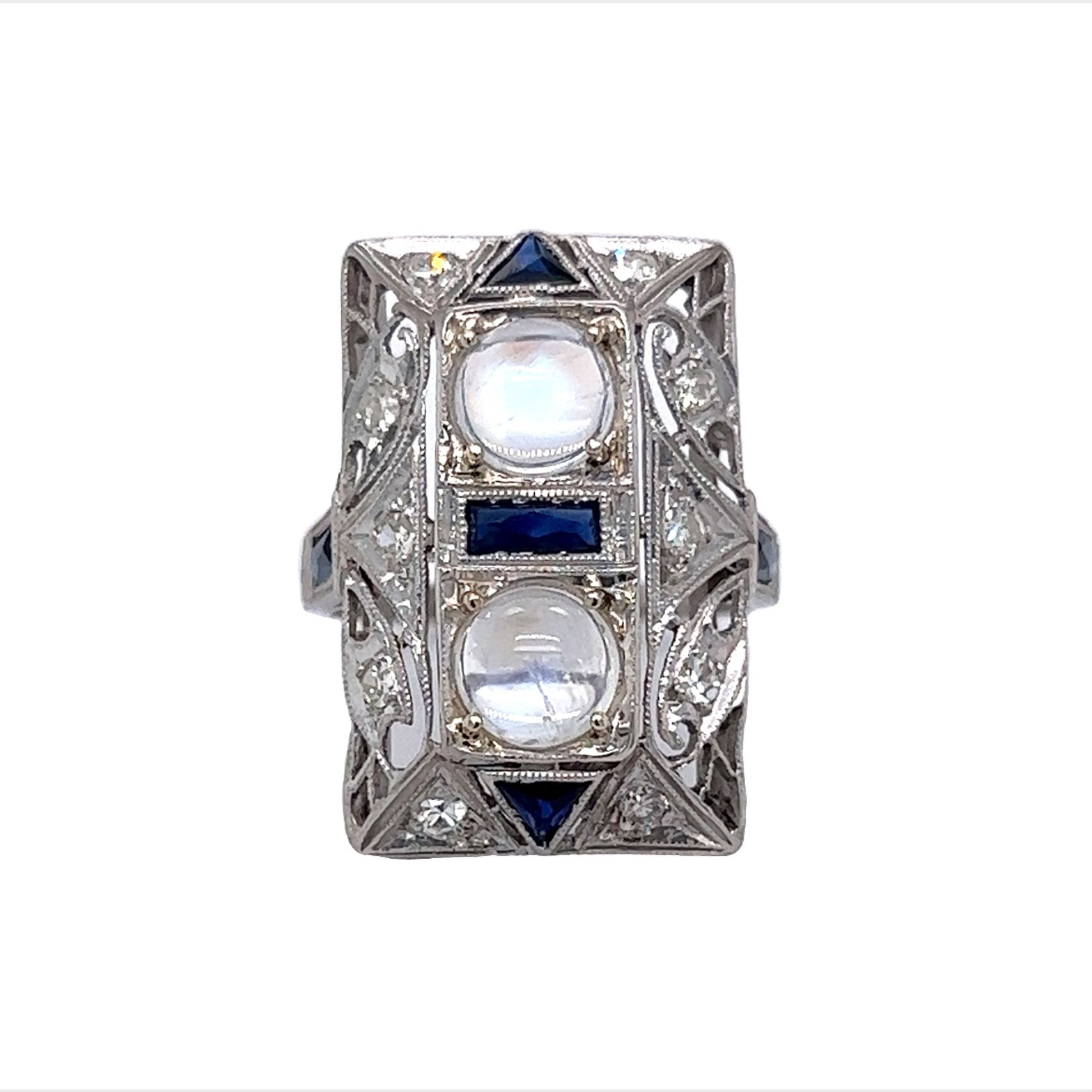 Vintage Art Deco Moonstone Cocktail Ring in Platinum