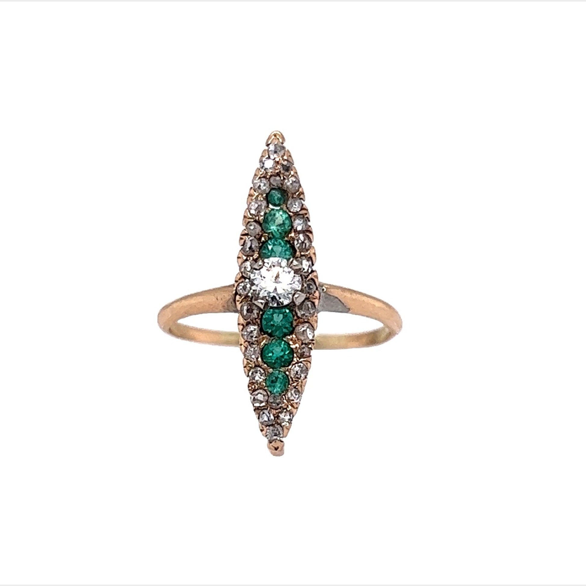 Vintage Victorian Diamond & Emerald Ring in 14k