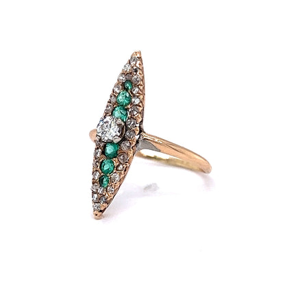 Vintage Victorian Diamond & Emerald Ring in 14k