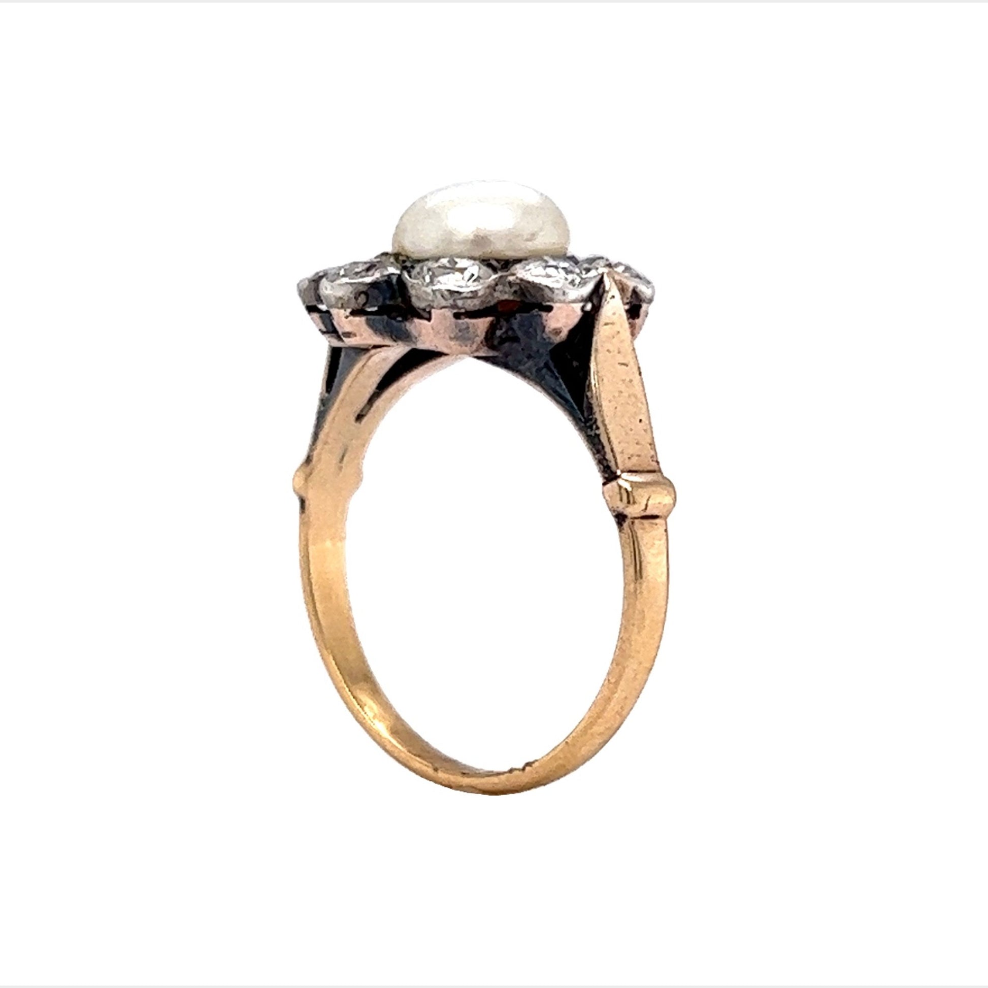 Victorian Pearl & Diamond Ring in Yellow Gold & Sterling Silver