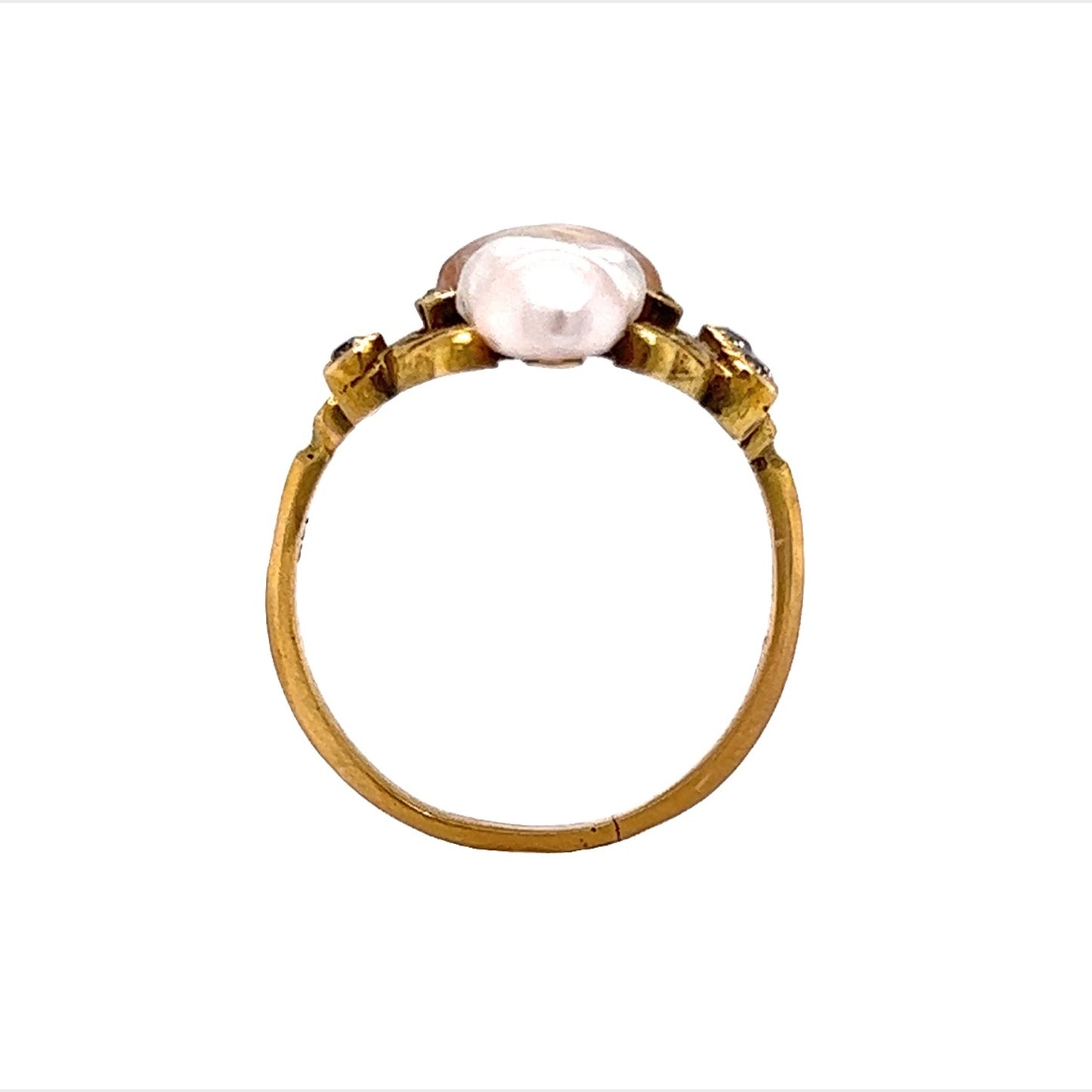 Victorian Diamond Ring w/ Keshi Pearls in Yellow Gold