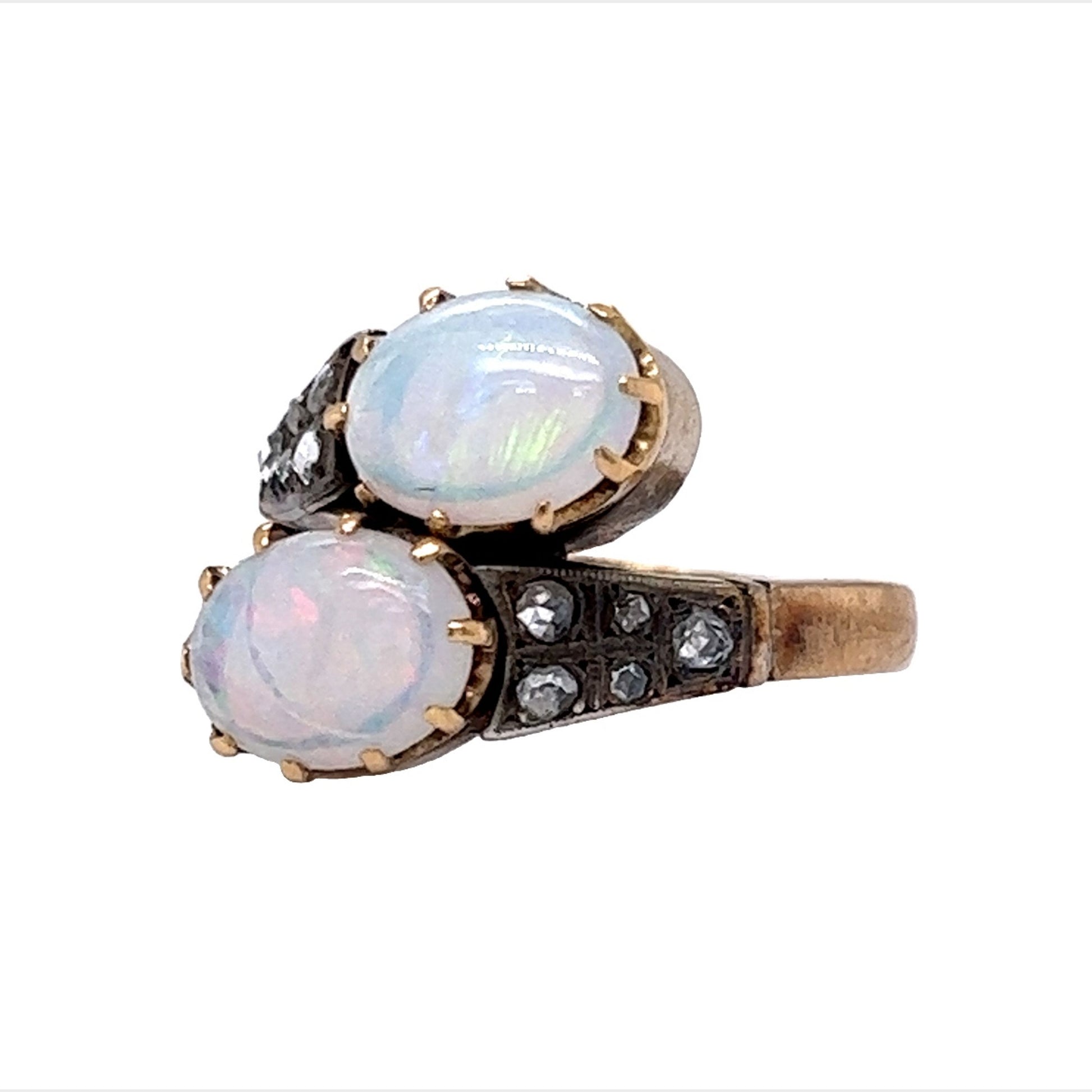 Victorian Diamond & Opal Cocktail Ring in Sterling Silver & Gold
