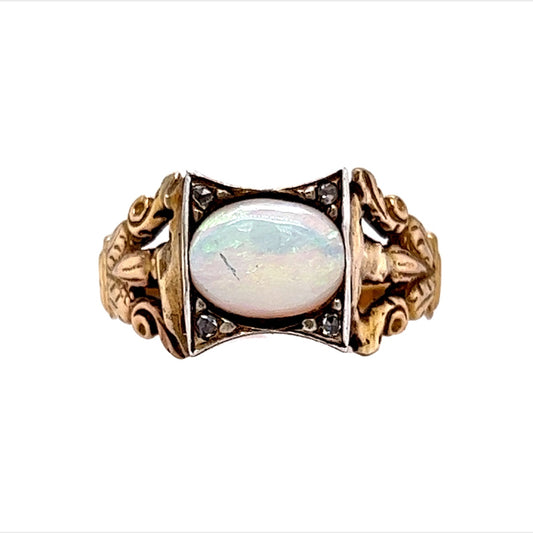 Vintage Victorian Opal & Diamond Ring 14k Yellow Gold & Platinum