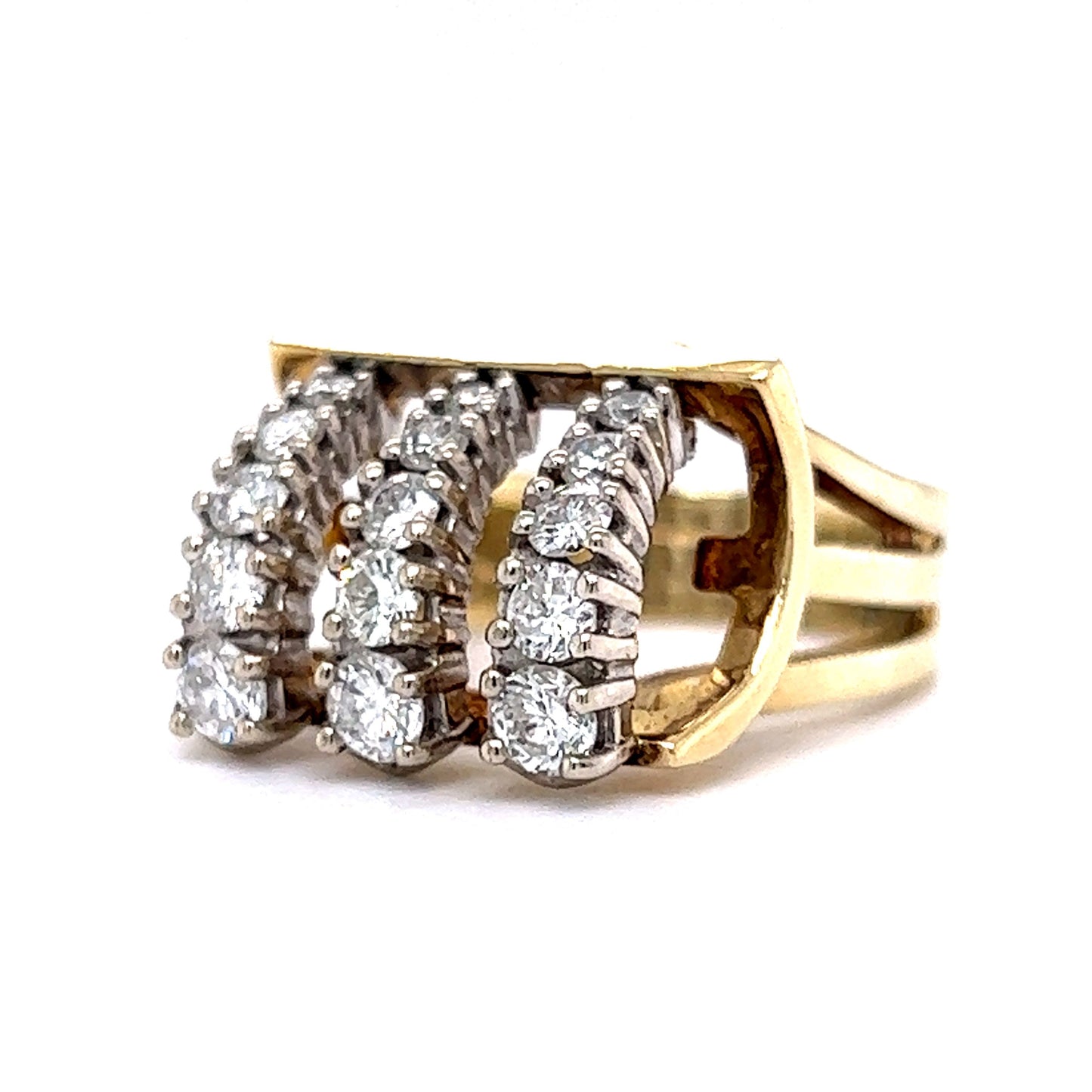 Vintage Right Hand Ring Mid-Century Diamonds in 14k Yellow & White Gold