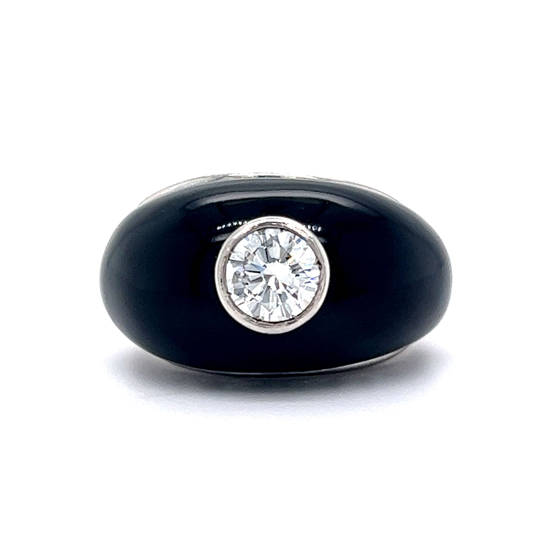 Mid-Century Onyx & Diamond Ring in Platinum