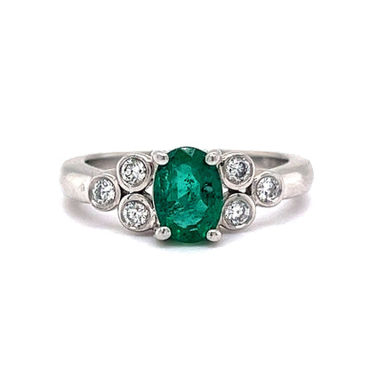 Solitaire Emerald Ring w/ Diamond Accents in Platinum