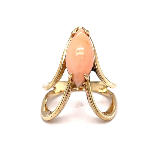 Vintage 1960's Marquis Coral Ring in 14K Yellow Gold