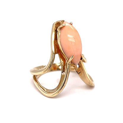Vintage 1960's Marquis Coral Ring in 14K Yellow Gold