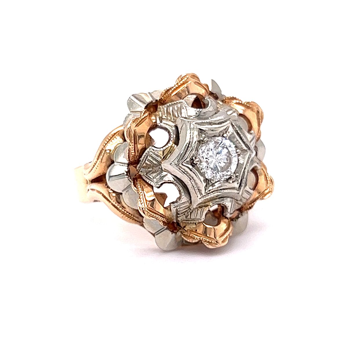 Vintage Cocktail Ring Round Brilliant Cut Diamond – Filigree