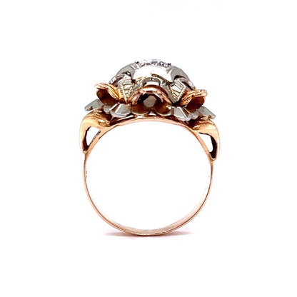 Vintage Cocktail Ring .40 Round Brilliant Cut Diamond in 18K White & Rose Gold